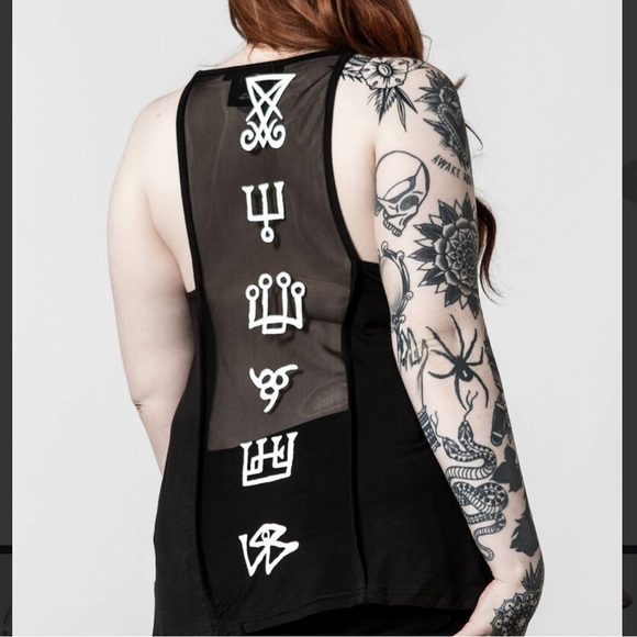 Killstar Vest Dream Relaxed Black Tank Top with White Symbols - Picture 1 of 5